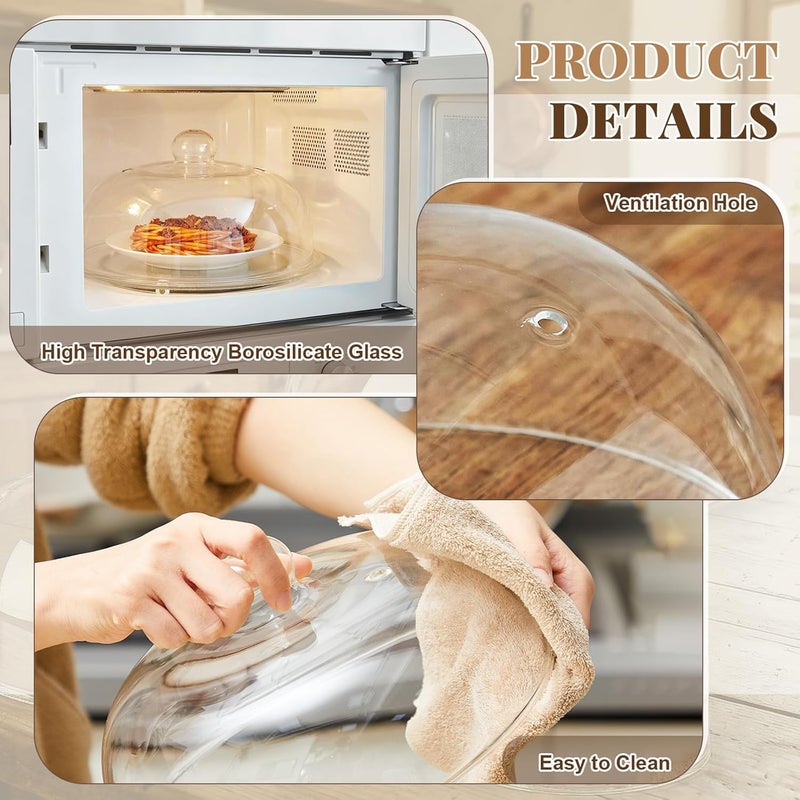 LemonRoad 3 Sizes Glass Microwave Splatter Cover, 6/8/10 Inch Splatter Guard with Basting Brush Oven Mitts, Sturdy Borosilicate Glass Guard Non Toxic Non Plastic with Vent for Food Dishwasher Safe - Image 3