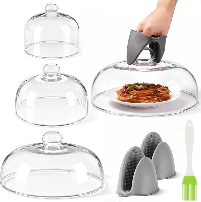 LemonRoad 3 Sizes Glass Microwave Splatter Cover, 6/8/10 Inch Splatter Guard with Basting Brush Oven Mitts, Sturdy Borosilicate Glass Guard Non Toxic Non Plastic with Vent for Food Dishwasher Safe - Image 1