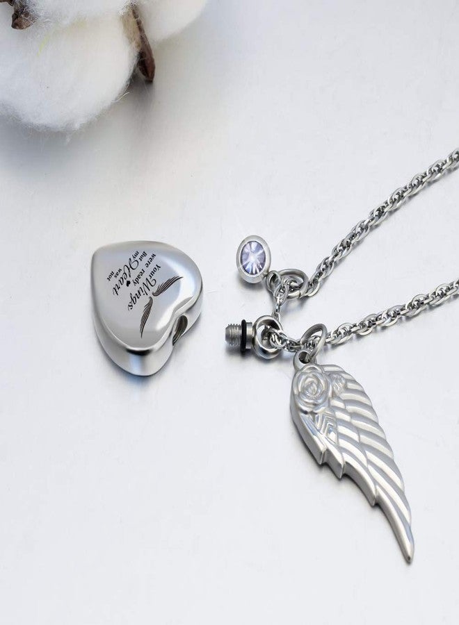 Dletay Heart Urn Necklace for Ashes with 12 Birthstones Cremation Jewelry for Ashes -Your Wings Were Ready My Heart Was Not - Image 2