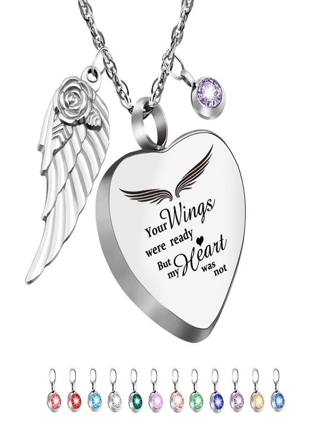 Dletay Heart Urn Necklace for Ashes with 12 Birthstones Cremation Jewelry for Ashes -Your Wings Were Ready My Heart Was Not - Image 1