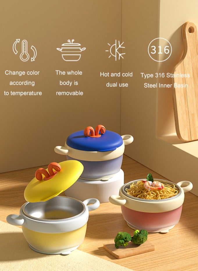 RAKAY Temperature-Sensitive Stainless Steel Baby Bowl Set, Water Filled And Insulated, Drop And Scald Resistant, Fork And Spoon Included,Brown - Image 2