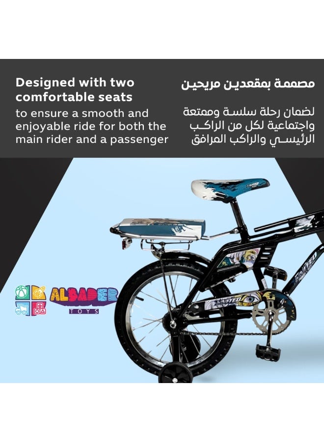 AL BADER Rambo Freestyle Kids Bike with Two Flashing Training Wheels and 2 Seats, 16-Inch Kids Bike with Double Handbrake For Boys Girls Age 7-11 Years, Children Bicycle with Adjustable Seat - Image 3