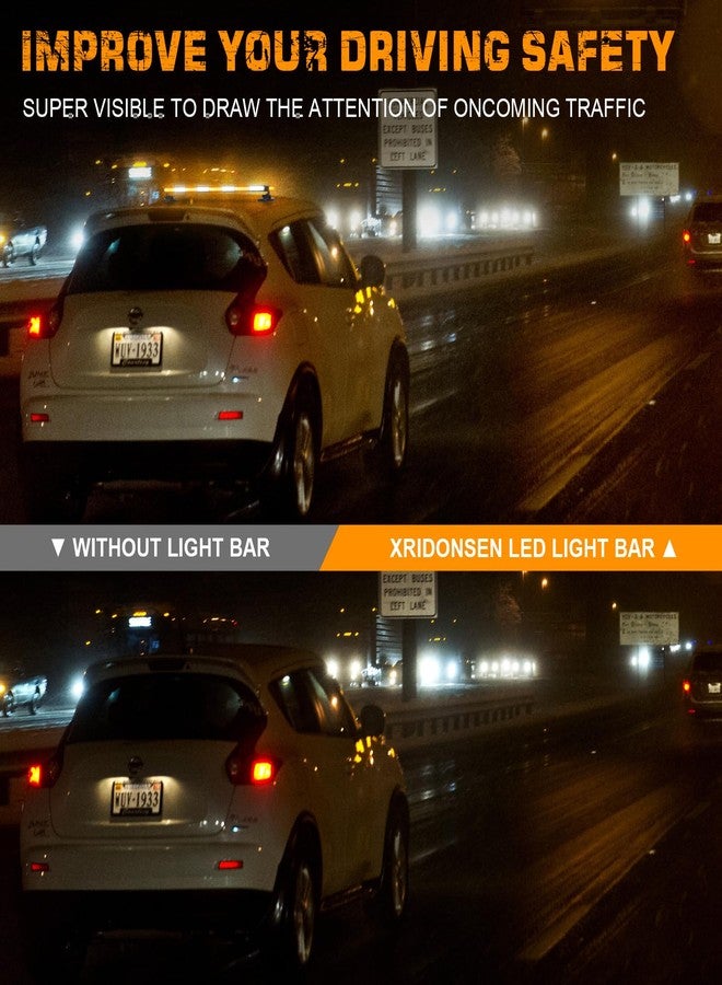 XRIDONSEN شريط إضاءة ستروب XRIDONSEN مقاس 37 بوصة مزود بـ 104 مصباح LED، لون كهرماني وأبيض، مناسب لسيارات الإنشاءات وشاحنات إزالة الثلوج وشاحنات الإنقاذ. يُستخدم كإضاءة تحذيرية جانبية مزدوجة مع حامل مغناطيسي. - Image 2
