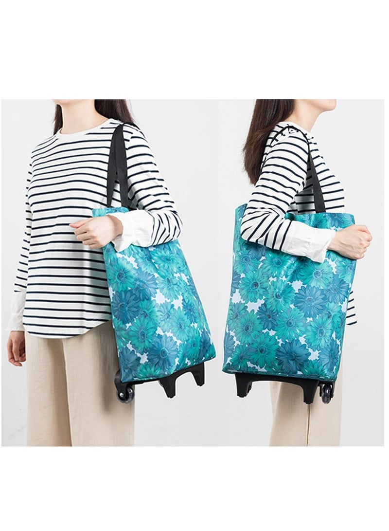 Folding Portable Bag with Wheels, Shopping Cart with Telescoping Handle, Waterproof Rolling Shopping Bag, Suitable for Office, Kitchen, Shopping (Cartoon) - Image 5
