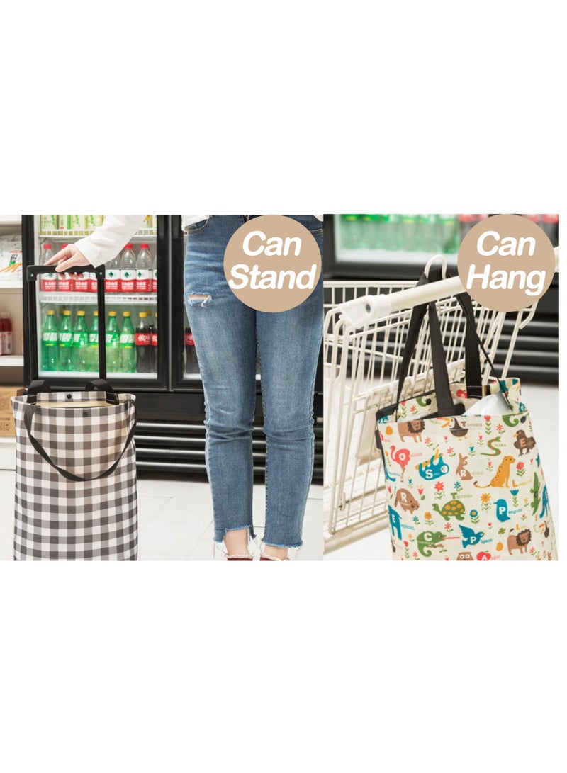 Folding Portable Bag with Wheels, Shopping Cart with Telescoping Handle, Waterproof Rolling Shopping Bag, Suitable for Office, Kitchen, Shopping (Cartoon) - Image 3
