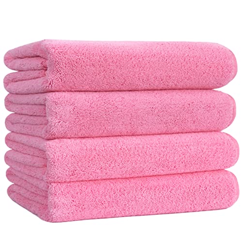 POLYTE Microfiber Quick Dry Lint Free Bath Towel, 57 x 30 in, Pack of 4 (Pink) - Image 1