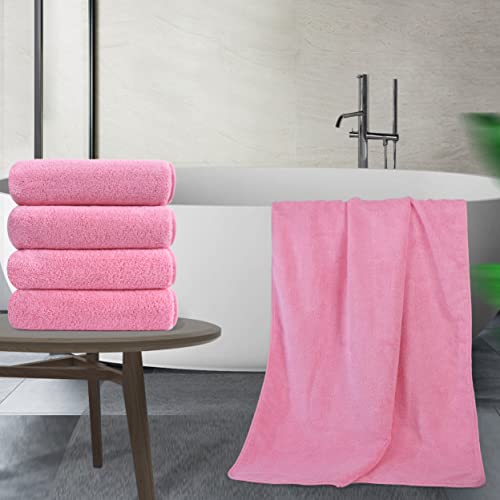 POLYTE Microfiber Quick Dry Lint Free Bath Towel, 57 x 30 in, Pack of 4 (Pink) - Image 5