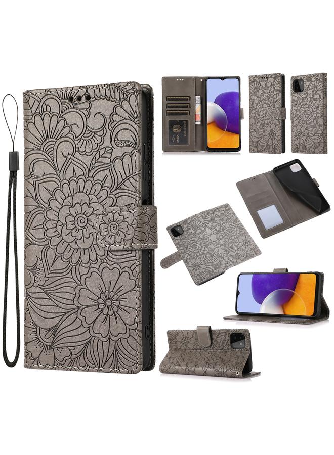 S-TOP Case For Samsung Galaxy A22 5G Skin Feel Embossed Sunflower Horizontal Flip Leather Case with Holder & Card Slots & Wallet & Lanyard - Image 1