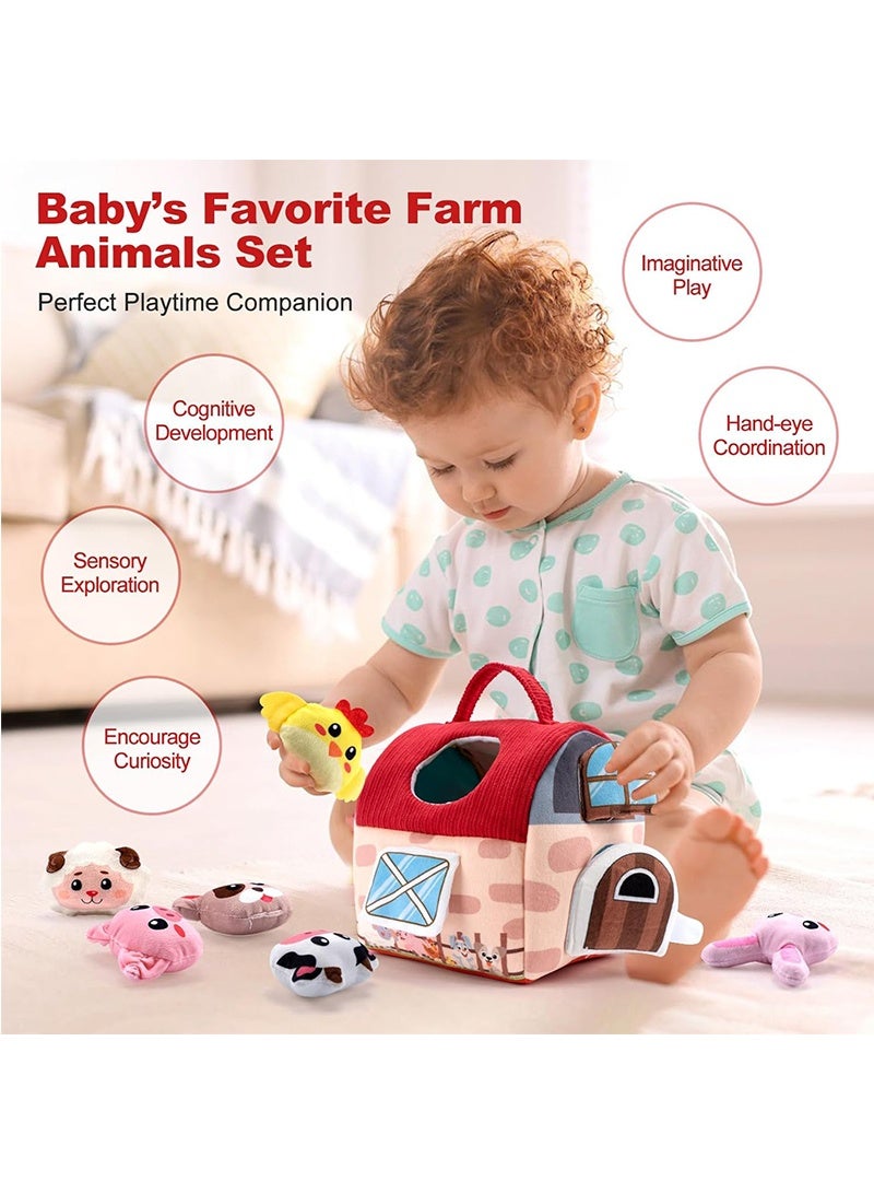 Beauenty Baby Toys 6-12 Months -Mini Farm Animals Shape Sorter Toys with 6pc Stuffed Farm Animals Plush toy, Rattle, Crinkle Paper, Mirror - Busy Montessori Toy for Babies, Sensory Toys for Toddlers 1-3 Year - Image 3