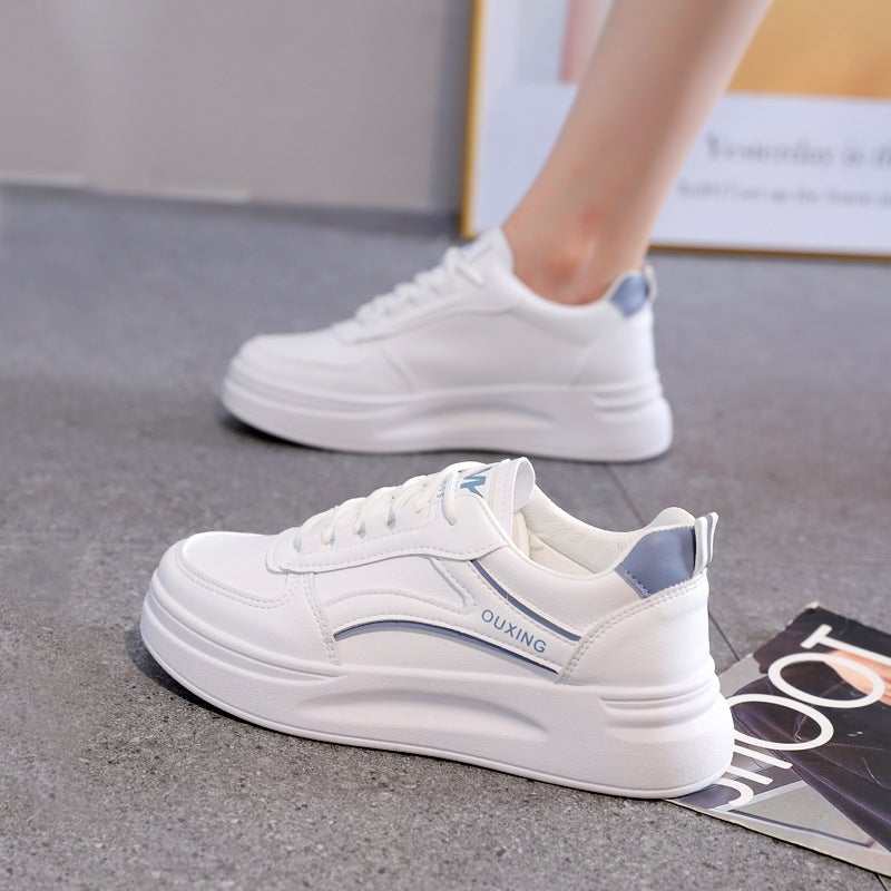 White shoes for women 2024 new spring and autumn leather versatile sports casual womens shoes spring and autumn girl white shoes SH836 White Blue