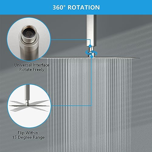 Lordear Rain Shower Head 12 Inch Solid Ultra Thin 304 Stainless Steel Adjustable Square Rainfall Shower Head Full Body Coverage with Silicone Nozzle 12” Waterfall Showerhead,Brushed Nickel - Image 4
