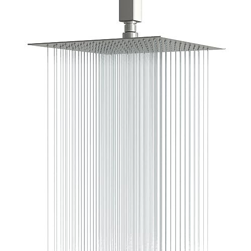 Lordear Rain Shower Head 12 Inch Solid Ultra Thin 304 Stainless Steel Adjustable Square Rainfall Shower Head Full Body Coverage with Silicone Nozzle 12” Waterfall Showerhead,Brushed Nickel - Image 1
