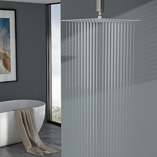 Lordear Rain Shower Head 12 Inch Solid Ultra Thin 304 Stainless Steel Adjustable Square Rainfall Shower Head Full Body Coverage with Silicone Nozzle 12” Waterfall Showerhead,Brushed Nickel - Image 2