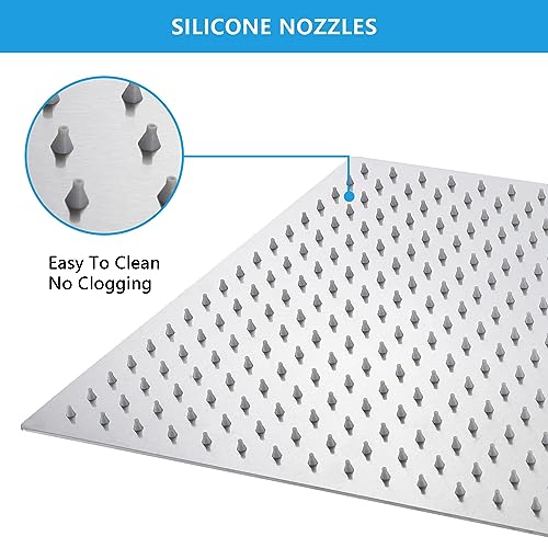 Lordear Rain Shower Head 12 Inch Solid Ultra Thin 304 Stainless Steel Adjustable Square Rainfall Shower Head Full Body Coverage with Silicone Nozzle 12” Waterfall Showerhead,Brushed Nickel - Image 5