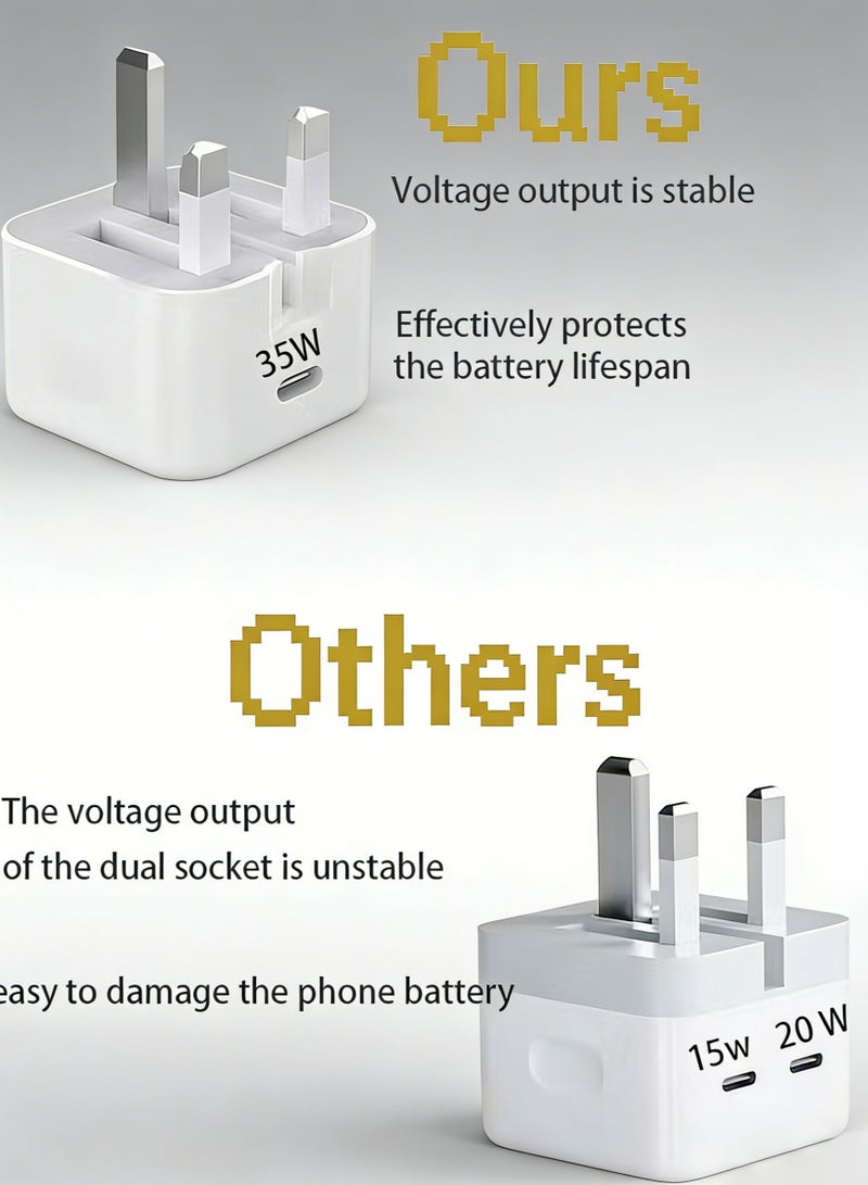 Univer Tang iPhone 35W Type C Fast Charging Power Adapter, Fast Charging USB C Wall Charger, Fast PD 35W Charger Plug  for iPhone 16/15/15 Pro/15 Pro Max/15 Plus/14 series/13/12/11series,iPad,Mac,AirPods White - Image 5