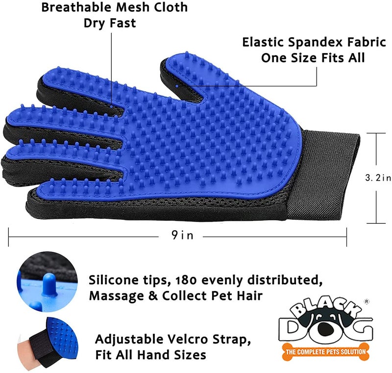 BLACK DOG Pet Grooming Glove-Pet Hair Remover Glove-Massage Mitt with Enhanced Five Finger Design-Perfect for Dog, Cat and Horses with Long & Short Fur - Image 3