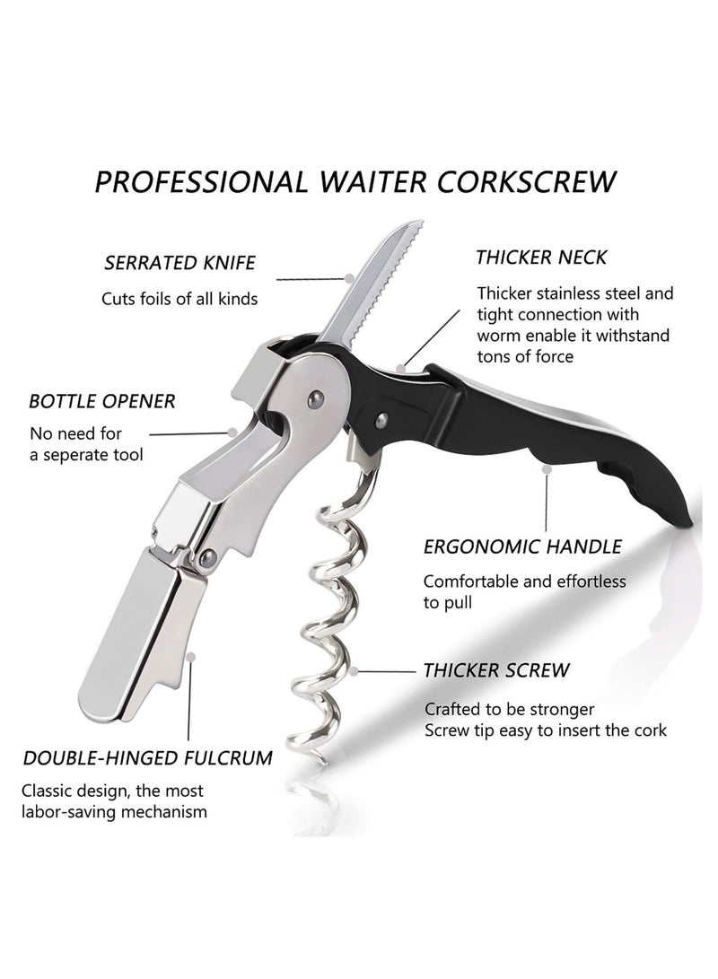 SYOSI 2 Pack Waiter Corkscrew Heavy Duty Chrome Waiter Corkscrew Drink Opener with Foil Cutter for Bartenders and Waiter Black Bottle Opener - Image 2