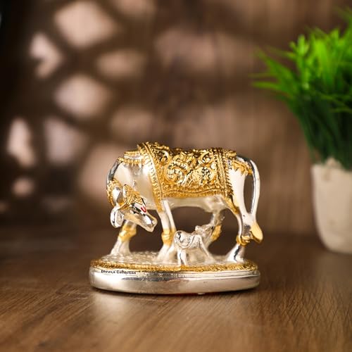 DHRUVS COLLECTION Vastu Kamdhenu Cow with Calf Idol | 24K Gold & 999 Silver Plated | Excellent Vastu Correction Remedy for Financial Problems | Wedding & Housewarming Gift - Image 5