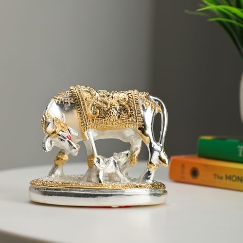 DHRUVS COLLECTION Vastu Kamdhenu Cow with Calf Idol | 24K Gold & 999 Silver Plated | Excellent Vastu Correction Remedy for Financial Problems | Wedding & Housewarming Gift - Image 4