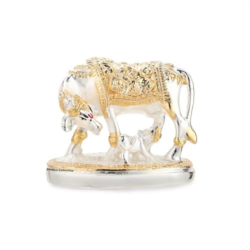 DHRUVS COLLECTION Vastu Kamdhenu Cow with Calf Idol | 24K Gold & 999 Silver Plated | Excellent Vastu Correction Remedy for Financial Problems | Wedding & Housewarming Gift - Image 1