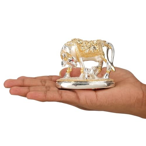 DHRUVS COLLECTION Vastu Kamdhenu Cow with Calf Idol | 24K Gold & 999 Silver Plated | Excellent Vastu Correction Remedy for Financial Problems | Wedding & Housewarming Gift - Image 2