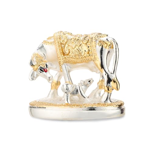 DHRUVS COLLECTION Vastu Kamdhenu Cow with Calf Idol | 24K Gold & 999 Silver Plated | Excellent Vastu Correction Remedy for Financial Problems | Wedding & Housewarming Gift - Image 3