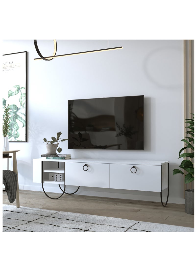 Mourah Home Norfolk TV Stand 2-Door Storage 2 shelf Up To 60'' Inch TV | Modern Tv Stand Metal Legs| Living Room Cabinet| 151x35.6x43.6 CM (White) - Image 1