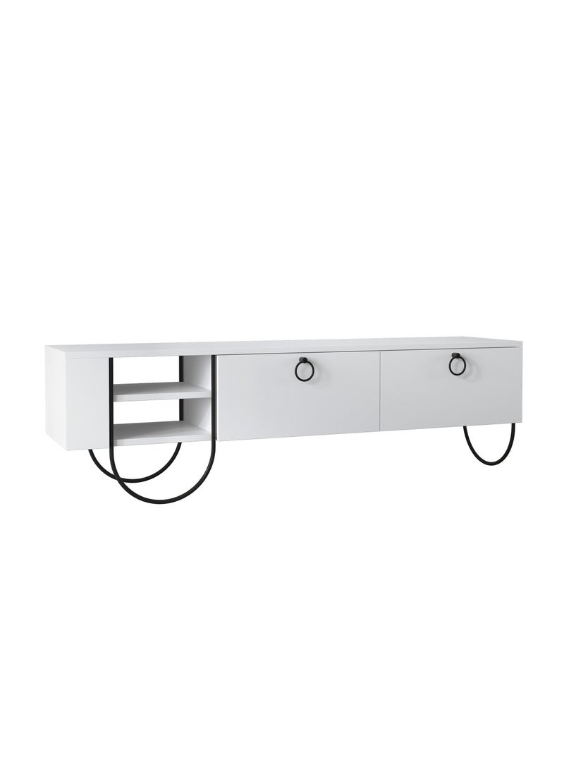Mourah Home Norfolk TV Stand 2-Door Storage 2 shelf Up To 60'' Inch TV | Modern Tv Stand Metal Legs| Living Room Cabinet| 151x35.6x43.6 CM (White) - Image 3