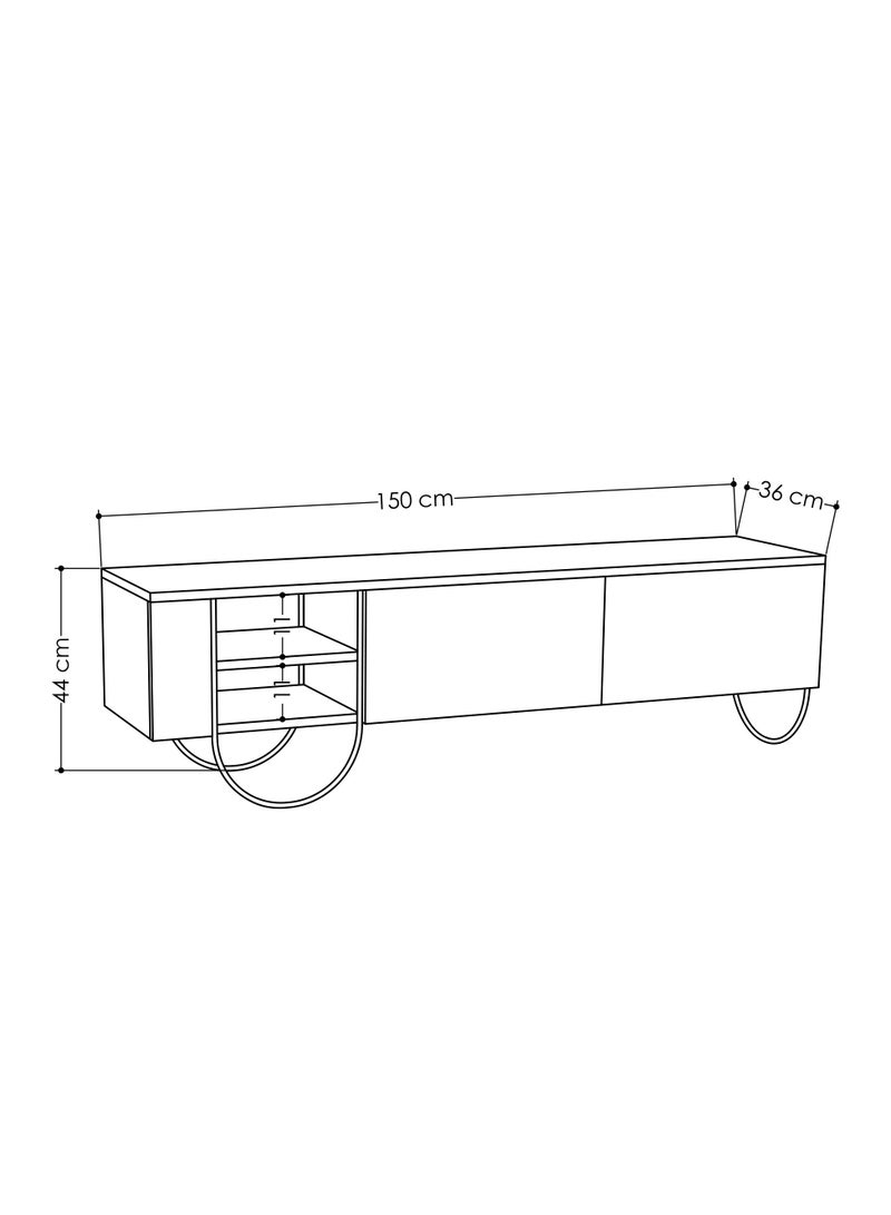 Mourah Home Norfolk TV Stand 2-Door Storage 2 shelf Up To 60'' Inch TV | Modern Tv Stand Metal Legs| Living Room Cabinet| 151x35.6x43.6 CM (White) - Image 4