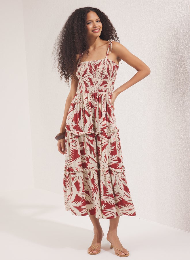 trendyol Brown Floral Gipeli Maxi Woven Dress - Image 2