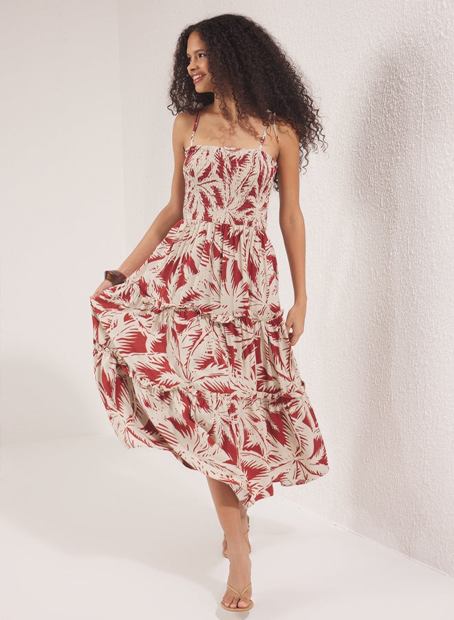trendyol Brown Floral Gipeli Maxi Woven Dress - Image 1
