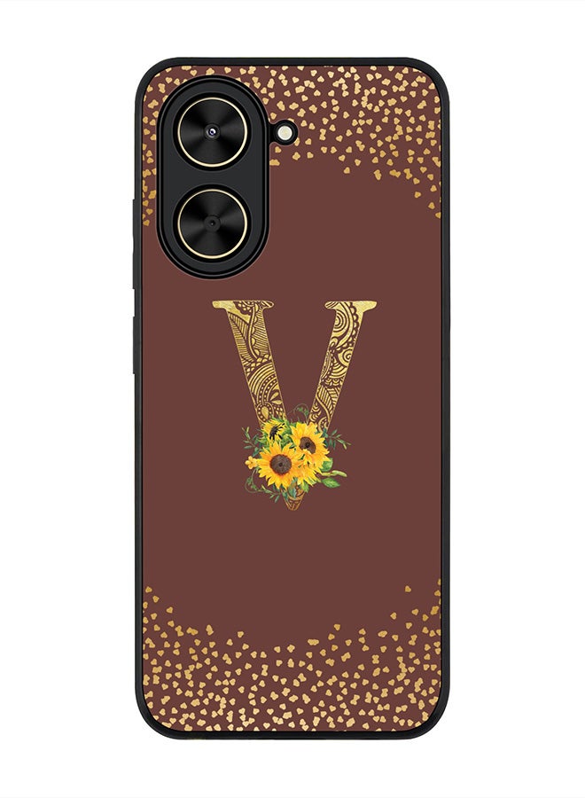 Stylizedd For Xiaomi Poco C71 / Redmi A5 4G Case,Slim fit Camera Protection, Shockproof Thin Phone cover  - Custom Floral Monogram - V  (Brown )