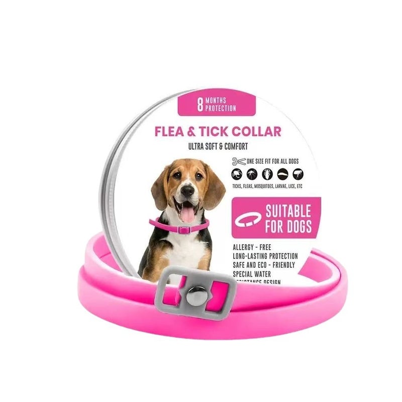 Flea & Tick Collar for Dogs , Waterproof and Adjustable, Natural Formula, Safe and Eco-Friendly, Lightweight Collar for Dogs and Puppies, Flea Collar for Dogs,Pink collar with a lock,62cm - Image 1