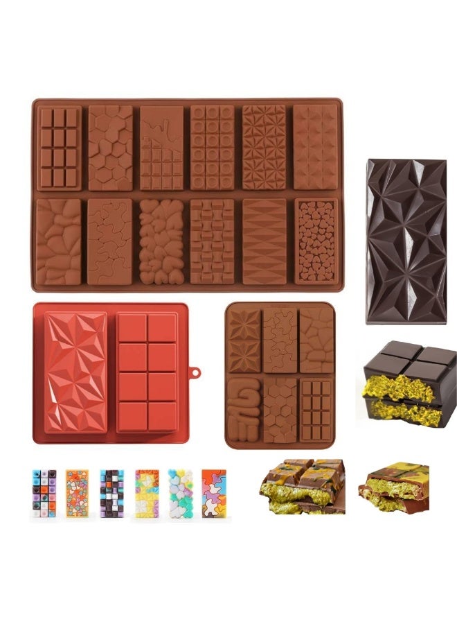  سي تي زد مجموعة من 3 قوالب سيليكون لصنع الشوكولاتة – تصاميم هندسية وعصرية، مرنة وغير لاصقة، مقاومة للحرارة لصنع ألواح شوكولاتة وحلويات مميزة - Image 1