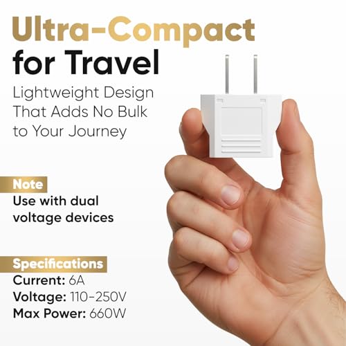 Unidapt US Plug Adapter, European to USA Travel Plug Adapter, Europe to America, Mexico, Japan, Canada Power Outlet Adapters Wall Plugs, Type A 4-Pack White - Image 3