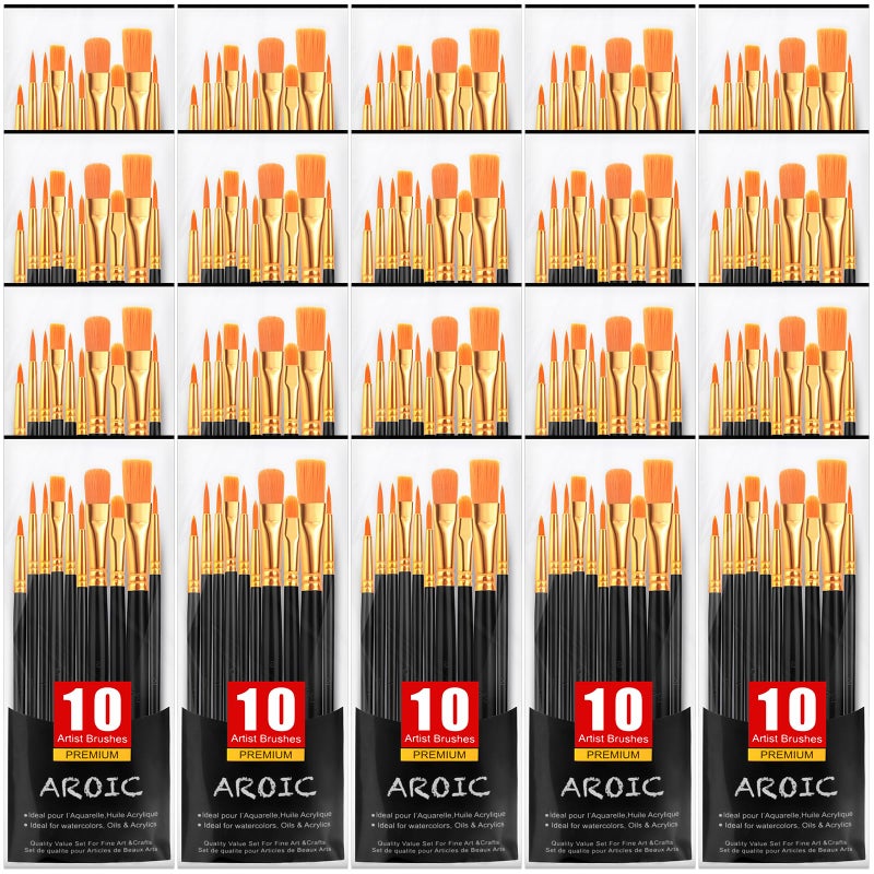 Acrylic Paint Brush Set 20 Packs 200 pcs Nylon Hair Brushes for Oil and Watercolor Perfect Suit of Art Painting Best Present for Painting Black