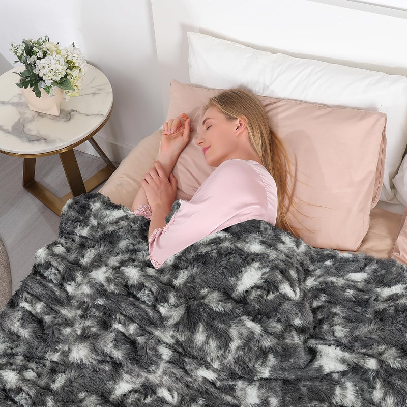 Tuddrom Decorative Extra Soft Faux Fur Blanket Twin Size 70"" x 78"" Solid Reversible Fuzzy Long Hair Shaggy Blanket Fluffy Cozy Plush Fleece Comfy Microfiber Blanket for Couch Sofa Bed Tie Dye Grey - Image 4