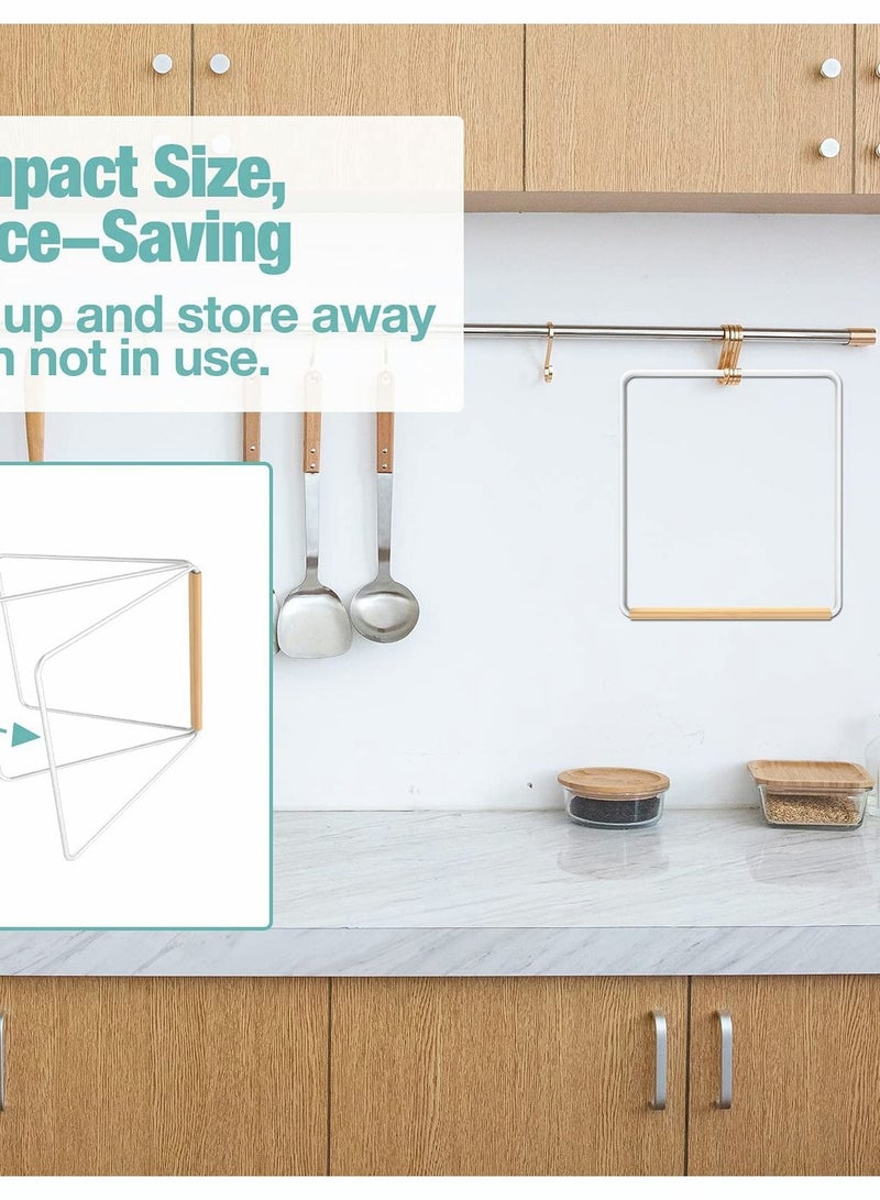 Excefore رف تجفيف المناشف ، حامل قماش الصحون القابل للطي ، قضيب المناشف المعدني بدون تركيب ، حامل تنظيم قماش الغسيل للمطبخ والحمام وغرفة الغسيل ، للاستخدام الداخلي والخارجي - Image 5