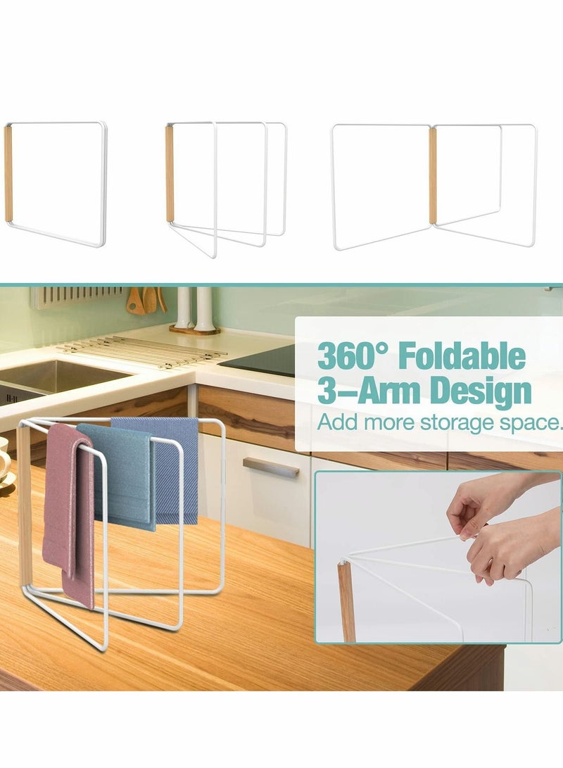 Excefore رف تجفيف المناشف ، حامل قماش الصحون القابل للطي ، قضيب المناشف المعدني بدون تركيب ، حامل تنظيم قماش الغسيل للمطبخ والحمام وغرفة الغسيل ، للاستخدام الداخلي والخارجي - Image 4