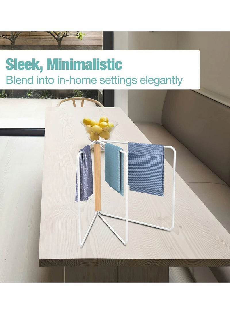 Excefore رف تجفيف المناشف ، حامل قماش الصحون القابل للطي ، قضيب المناشف المعدني بدون تركيب ، حامل تنظيم قماش الغسيل للمطبخ والحمام وغرفة الغسيل ، للاستخدام الداخلي والخارجي - Image 3