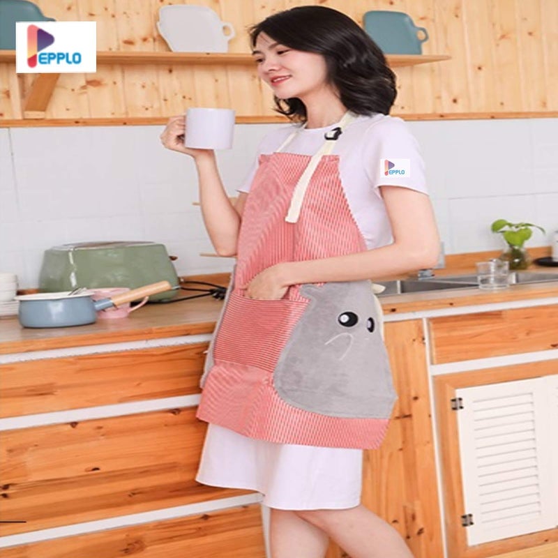 pepplo 1 PCS Cooking Apron Chef Apron,Waterproof and Oil-Proof Cooking Kitchen Apron with Pockets, Suitable for Men and Women, Coral Velvet Towel Stitched (Red) - Image 2