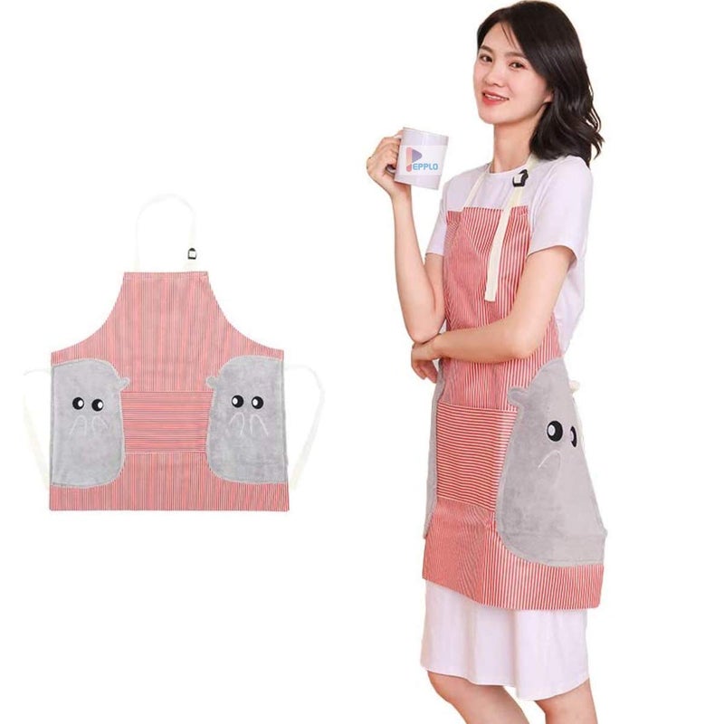 pepplo 1 PCS Cooking Apron Chef Apron,Waterproof and Oil-Proof Cooking Kitchen Apron with Pockets, Suitable for Men and Women, Coral Velvet Towel Stitched (Red) - Image 1