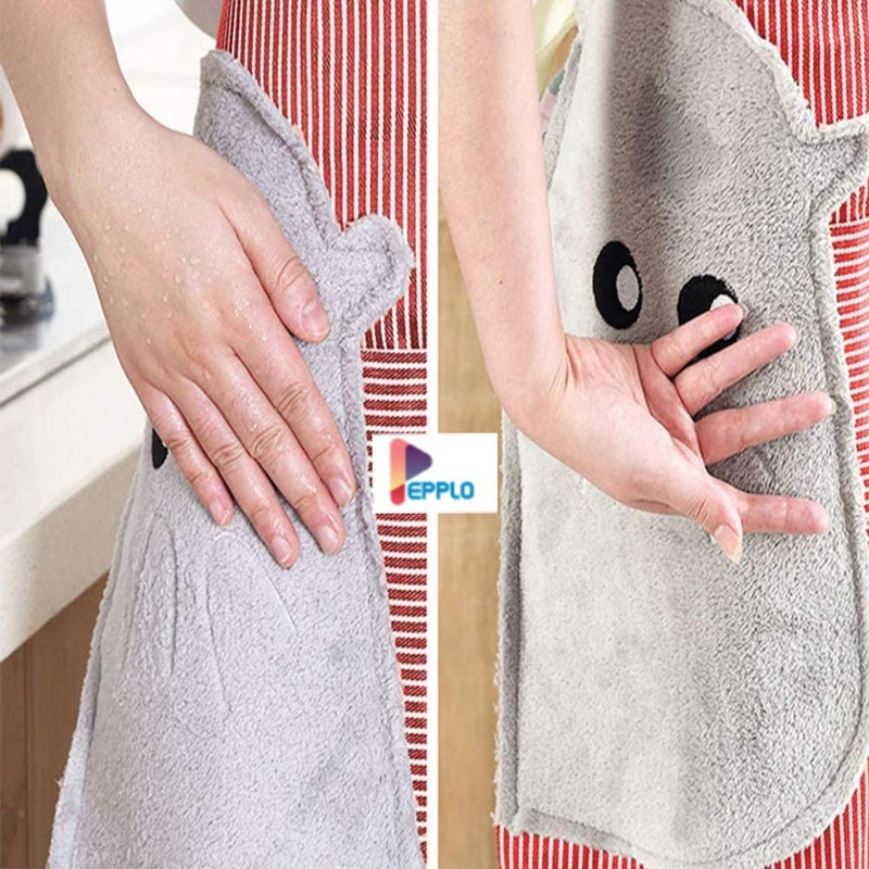 pepplo 1 PCS Cooking Apron Chef Apron,Waterproof and Oil-Proof Cooking Kitchen Apron with Pockets, Suitable for Men and Women, Coral Velvet Towel Stitched (Red) - Image 4