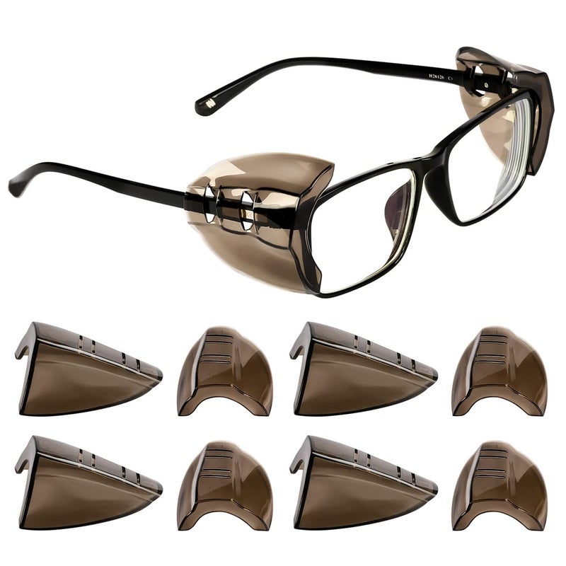 MELASA 4 Pairs Eye Glasses Side Shields Flexible Slip on Side Shields for Prescription Glasses Fits Small to Medium Eyeglasses Brown4