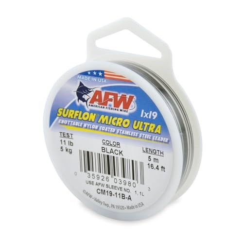 AFW American Fishing Wire Surflon Micro Ultra, Nylon Coated 1x19 Stainless Steel Leader Wire, 11 lb Test, .012" Diameter, Black, 5 m - Image 1