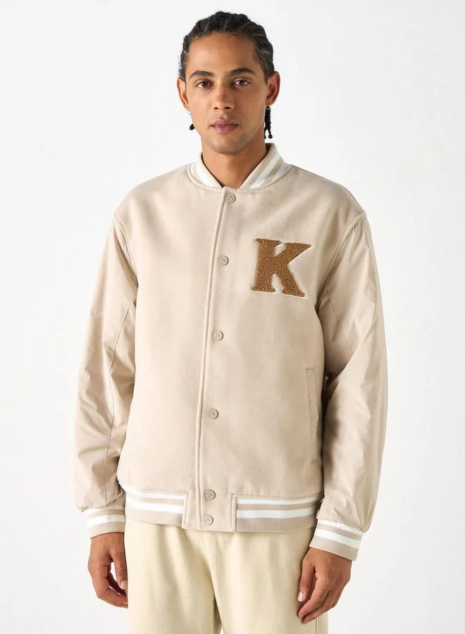Kappa Logo Embossed Varsity Jacket with Button Closure