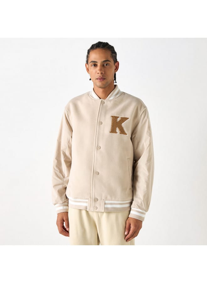 Kappa Kappa Logo Embossed Varsity Jacket with Button Closure  - Image 1