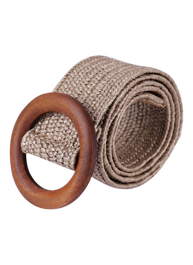NIBEMINENT - Round Buckle Woven Belt Khaki - Image 1