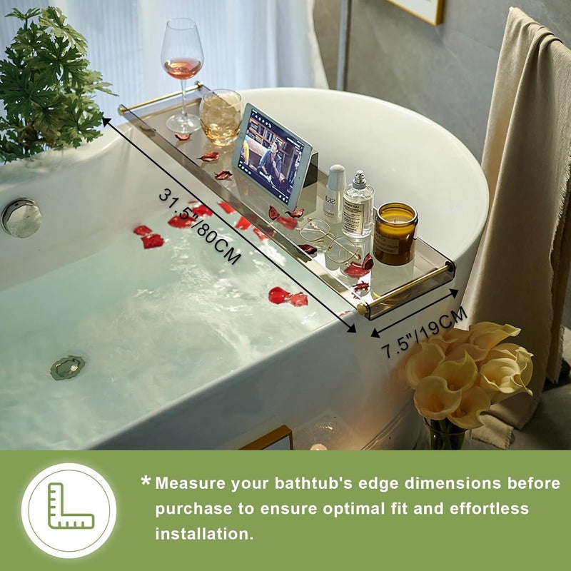 SHUNLI حامل حوض الاستحمام أكريليك، رف حوض الاستحمام شفاف بمقبض ذهبي، منظم حمام فاخر حامل أجهزة لوحية (أسود شفاف) SHUNLI - Image 2