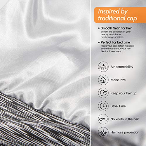GB Selected Silk Satin Lined Bonnet Sleep Cap - Adjustable Stay on All Night Hair Wrap Cover Slouchy Beanie for Curly Hair Protection for Women and Men - Black & Heather Black - Image 3